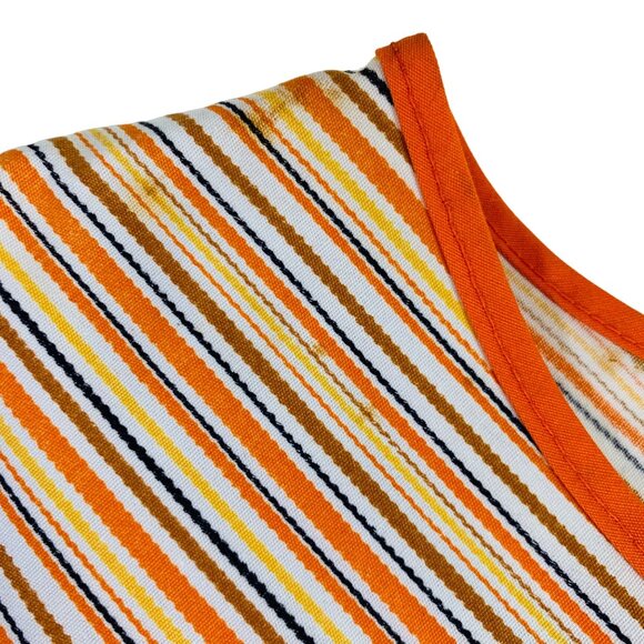 Retro 70s Angelica Striped Apron Vest Sz L Pockets Orange Yellow Kitchy Kitchen - Picture 5 of 11